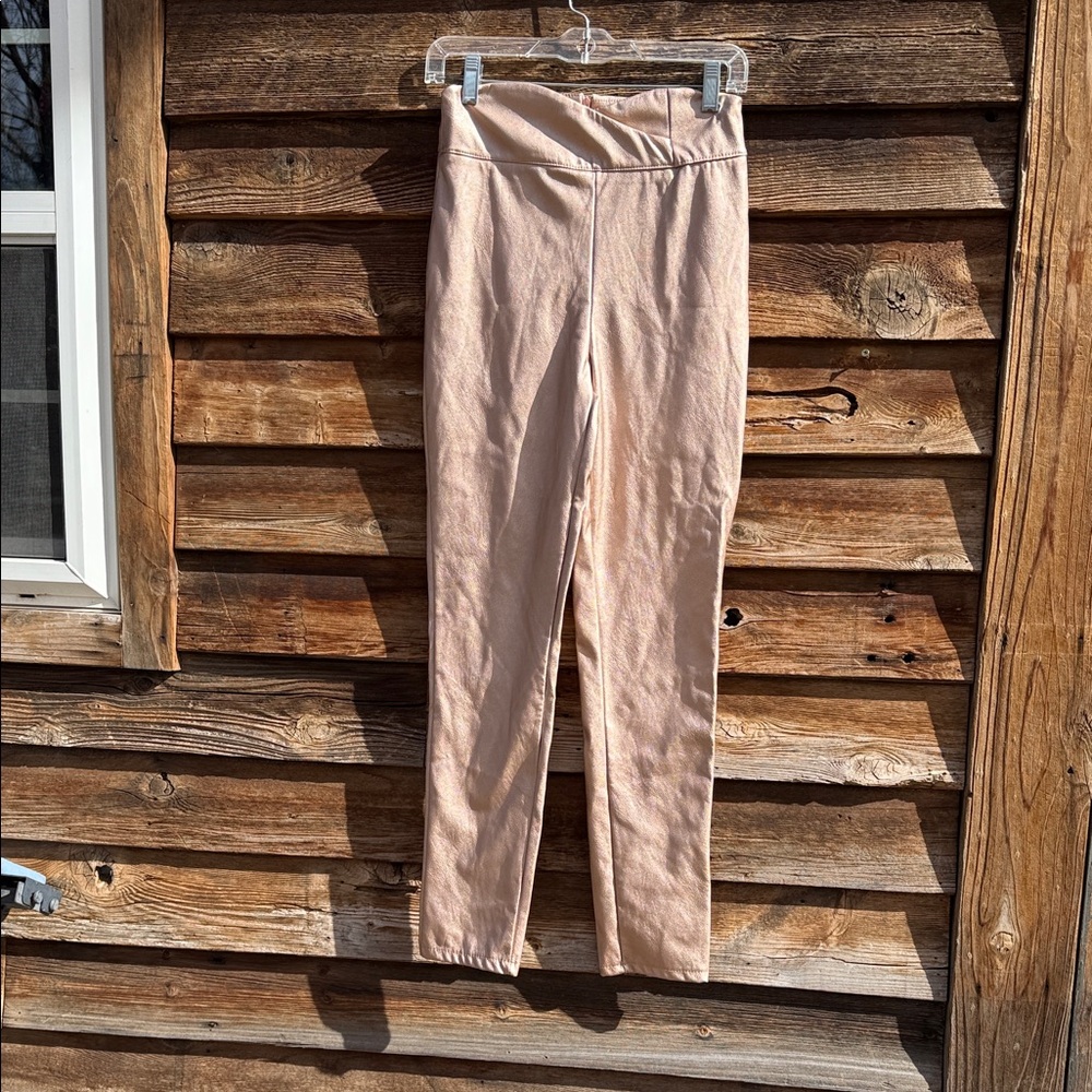 Boohoo Madison leather look high waist skinny trousers rose gold